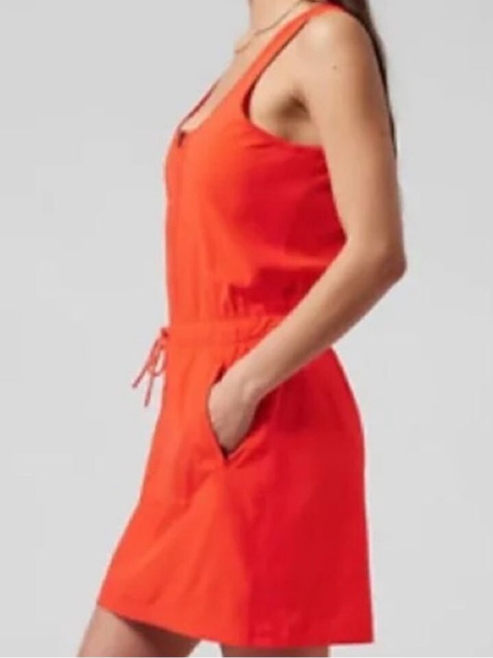 Athleta Savannah Strap Mini Dress Orange Tie-Waist Pockets Medium Petite